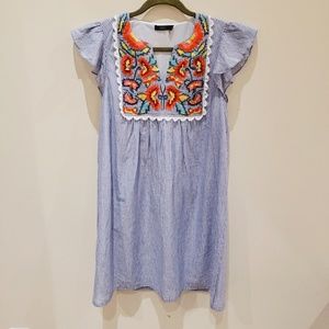 THML Flutter Sleeve Embroidered Dress